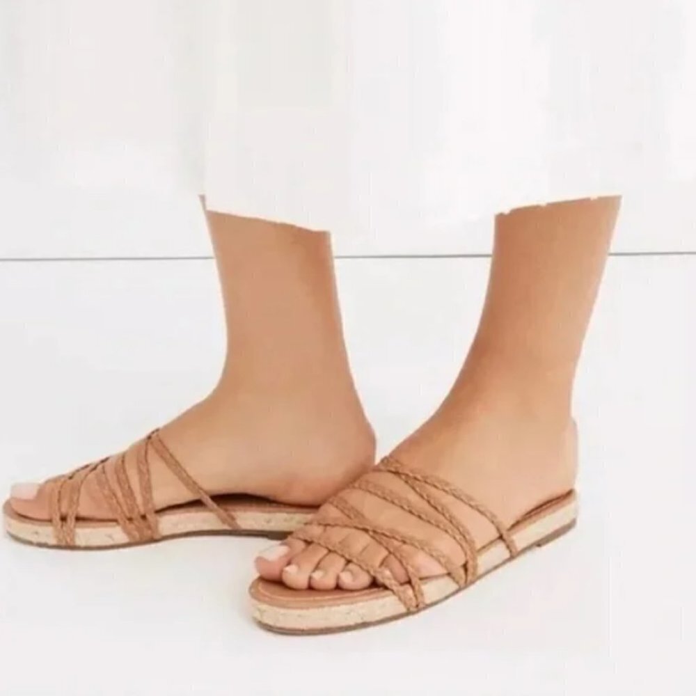 MADEWELL Strappy Espadrille Sandals in Braided Leather Amber Brown 5 NEW